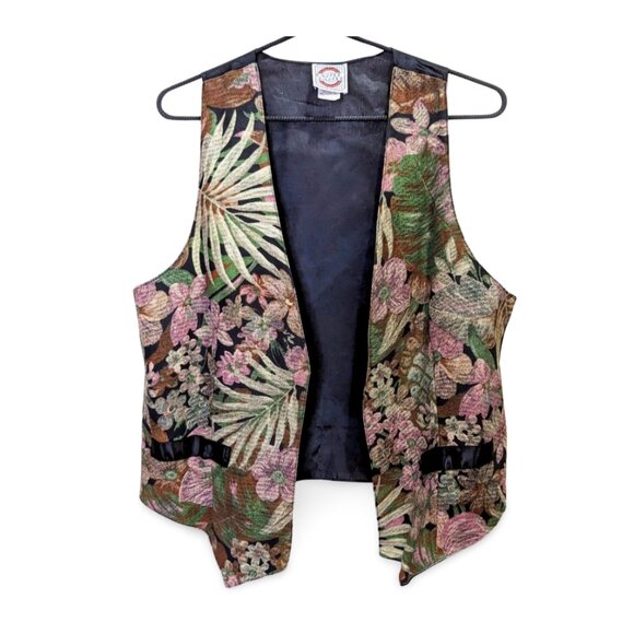 Vintage 90s Tapestry Vest Womens Large Floral Sleeveless Boho Grunge Top - Picture 1 of 6